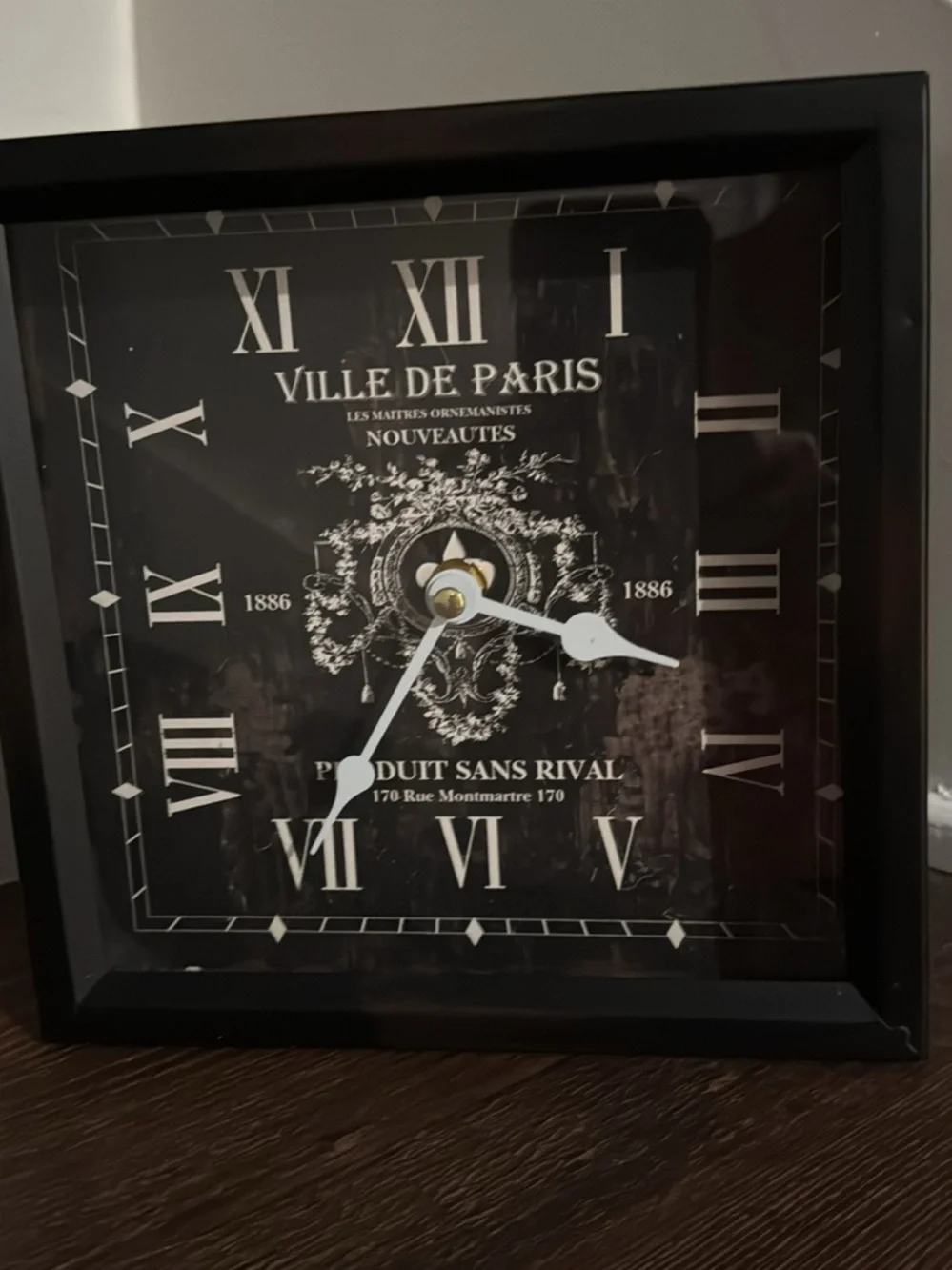 Black Square Wall Clock with White Hands